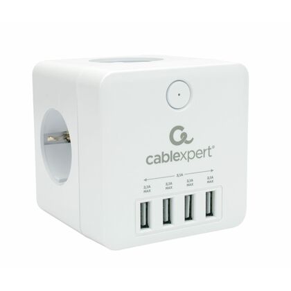Сетевой фильтр Cablexpert CUBE, 16 А, 3500 Вт, 4 розетки,4xUSB, белый (CUBE-4-U4-W)