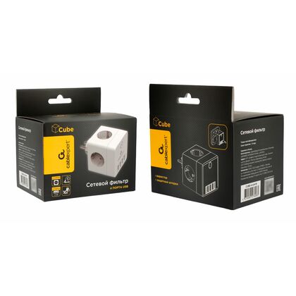 Сетевой фильтр Cablexpert CUBE, 16 А, 3500 Вт, 4 розетки,4xUSB, белый (CUBE-4-U4-W)