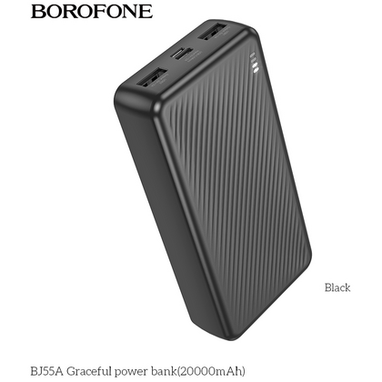 Внешний аккумулятор 20000mAh Borofone BJ55A Graceful, USB x1, Type-C x1, USB 18W x1, Type-C PD20 x1, Выход USB-C PD20 x1, пластик, черный