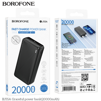 Внешний аккумулятор 20000mAh Borofone BJ55A Graceful, USB x1, Type-C x1, USB 18W x1, Type-C PD20 x1, Выход USB-C PD20 x1, пластик, черный