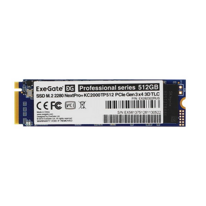 Твердотельный накопитель SSD 2280 M.2: 512 ГБ Exegate NextPro+ KC2000TP512 TLC (1600 МБ/ с /  1200 МБ/ с)  EX282322RUS