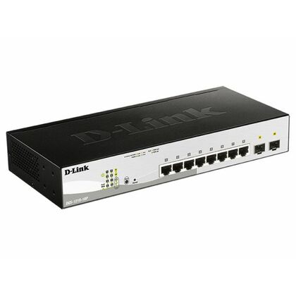 Управляемый PoE-коммутатор 10 портов D-Link DGS-1210-10P/ FL2A (8х1Гбит/ с, 2хSFP, 8хPoE, PoE‑бюджет 65 Вт) 2 уровня