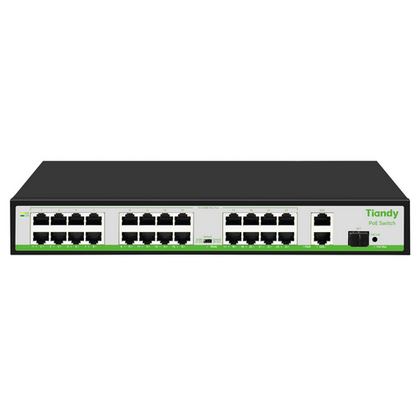 Неуправляемый POE-коммутатор 26 портов Tiandy TC-P3S027 Spec:H/ 2421/ AT/ 260 ( 24x100Мбит/ с 2x1Гбит/ с, 1xSFP, 24xPOE, PoE‑бюджет 260 Вт) корпус - металл