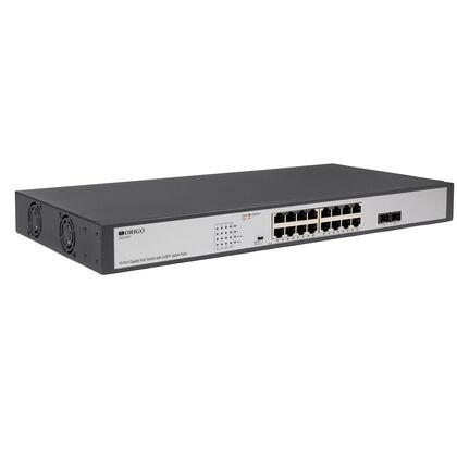 Неуправляемый POE-коммутатор 18 портов Origo OS2218FP/ 200W/ A1A ( 16x1Гбит/ с, 2xSFP, 16xPOE, PoE‑бюджет 250 Вт) корпус - металл, DIP-переключатель