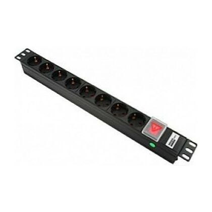 Блок розеток 19" 1U, в стойку, 8xSchuko, 220V, 16A, с выключателем, пластиковый корпус (PDU-GE-08-WK-C14)