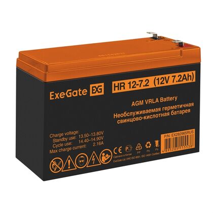 АКБ 12V 7,2Ah, ExeGate HR 12-7.2 для использования в ИБП