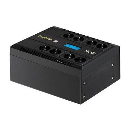 ИБП ExeGate NEO Smart LHB-850 850ВА/ 510Вт, 8хSchuko, AVR, 4хUSB, (Аккумулятор 12В/ 9Ah)