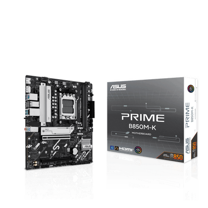 Материнская плата Asus AM5 : PRIME B850M-K [B850, 2*DDR5, 2*PCI Ex16, 4*SATA3, 2*M, 4*USB 2, 4*USB 3, HDMI, DP, PS/ 2, Micro-ATX]