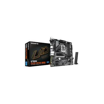 Материнская плата Gigabyte LGA1700: B760M DS3H WF6E GEN5 [Intel B760, 4*DDR5, 4*Sata3,1*PCI Ex16, 1*M.2, 2*USB2, 3*USB3, DP, HDMI, PS/ 2, Micro-ATX]