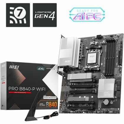 Материнская плата Msi sAM5: PRO B840-P WIFI [AMD B840, 4хDDR5, 5хPCIEx16, 4хSata3, 2хM.2, 6хUSB3, 6хUSB2, DVI-D, HDMI, ATX]