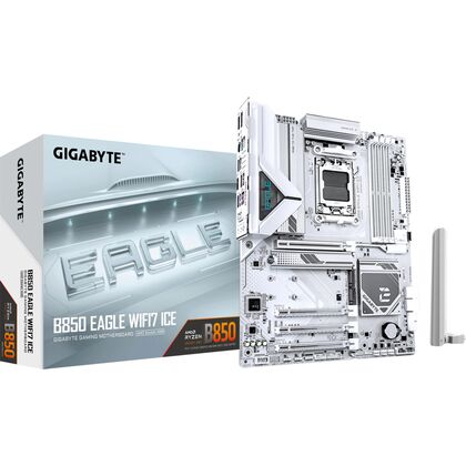 Материнская плата Gigabyte AM5: B850 EAGLE WF7 ICE [B850, 4*DDR5, 4*Sata3, 3*PCI Ex16, 3*M.2, 8*USB 2, 3*USB3, DP, HDMI, PS/ 2, ATX]
