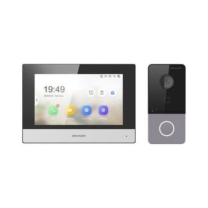 Комплект видеодомофона IP Hikvision, 7 дюймов, 1024*600, серый, карта до128 Gb, (DS-KIS603-P(C))