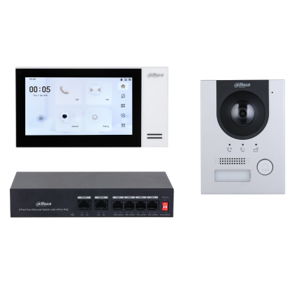 Комплект видеодомофона IP Dahua, 7 дюймов, 1024*600, черный, карта до 32 Gb, (DHI-KTP01L(S))