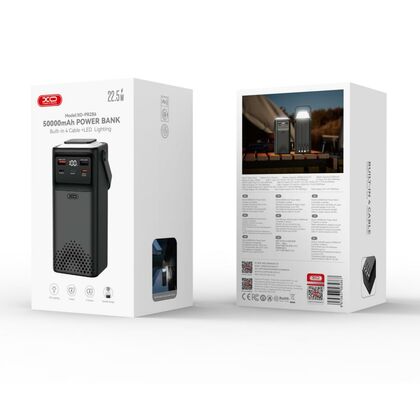 Внешний аккумулятор 50000mAh -XO- PR286, Выход USB-A PD22 x2, Выход USB-C PD18 x1, Выход USB-C PD20 x1, QC3.0, дисплей, пластик, черный