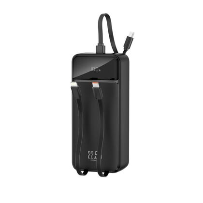 Внешний аккумулятор 30000mAh -XO- PR276 Встроенные провода, Выход USB-A PD22 x1, Выход USB-C PD18 x1, Выход USB-C PD20 x1, QC3.0, дисплей, пластик, че