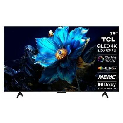 Телевизор 75" TCL 75P7K QLED, Google TV, 4K Ultra HD, 60 Гц, HDMI х3, USB х2, чёрный
