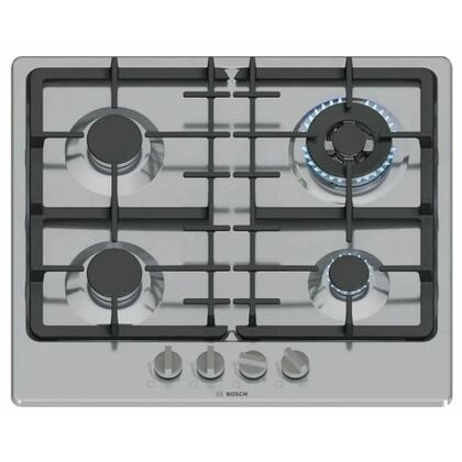 Газовая варочная панель Bosch PGH6B5K90R серебристый (конфорок - 4 шт, панель - нержавеющая сталь, Wok - есть)