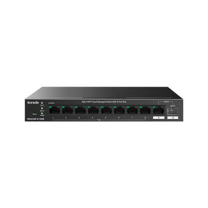 Неуправляемый POE-коммутатор 10 портов Tenda TEG2210P-8-120W ( 9x1Гбит/ с, 1xSFP, 8xPOE, PoE‑бюджет 120 Вт) корпус - металл