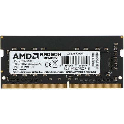 Модуль памяти DDR4 16Gb 3200MHz AMD R9416G3206S2S-U R9 RTL PC4-25600 CL22 SO-DIMM 260-pin 1.2В Ret
