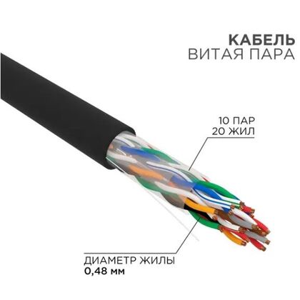 Кабель Cu UTP, Внешний, 10x2x0.48, бухта 305м., Cat5e, Rexant (01-1121-R)