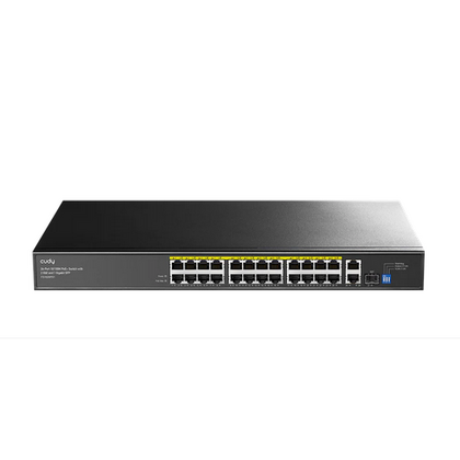Неуправляемый POE-коммутатор 27 портов Cudy FS1026PS1 ( 24x100Мбит/ с 2x1Гбит/ с, 1xSFP, 24xPOE, PoE‑бюджет 300 Вт) корпус - металл