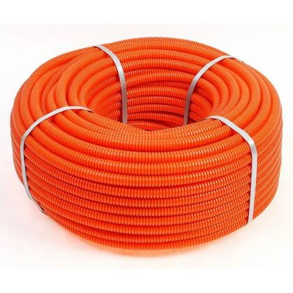 Труба гофрированная из ПНД безгалогенная HF, с зондом, ø16мм, оранжевая, Rexant (28-0016-5) кратность заказа 100 метров