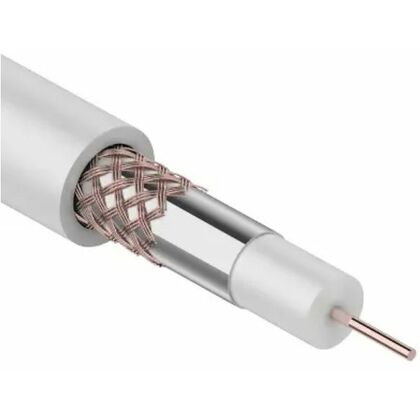 Кабель коаксиальный RG-59U, 75Ом, Cu/ Al/ Cu, 64%, бух.100м., Внутернний, белый Rexant (01-2641)