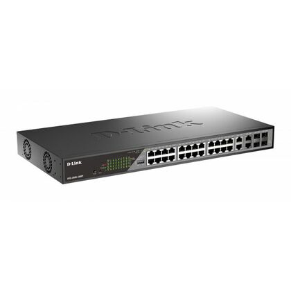 Управляемый PoE-коммутатор 28 портов D-Link DSS-200G-28MP (24х1Гбит/ с, 4хSFP, 24хPoE, PoE‑бюджет 370 Вт) 2 уровня