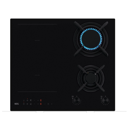 Комбинированная варочная панель AEG HDB64623NB черный (конфорок газ. - 2 шт, конфорок индукционных - 2. панель - стеклокерамика, 56х49 см)