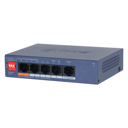 Неуправляемый POE-коммутатор 05 портов Dahua DH-CS4005-4ET1GT-60 ( 4x100Мбит/ с 1x1Гбит/ с, 4xPOE, PoE‑бюджет 60 Вт) корпус - металл