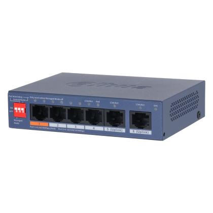 Управляемый PoE-коммутатор 06 портов Dahua DH-CS4006-4ET2GT-60 (4х100Мбит/ с2х1Гбит/ с, 4хPoE, PoE‑бюджет 60 Вт) 2 уровня