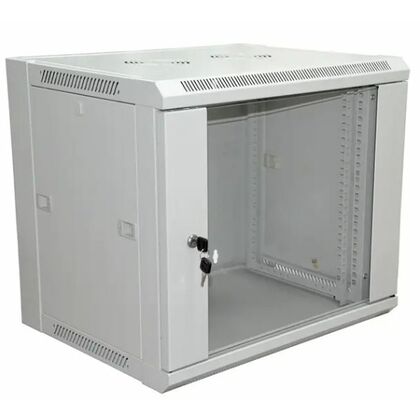 Шкаф настенный 19" 6U 600×600×370мм (ШxГxВ),  передняя дверь стекло, боковые стенки съемные, серый, Rexant (04-2220)