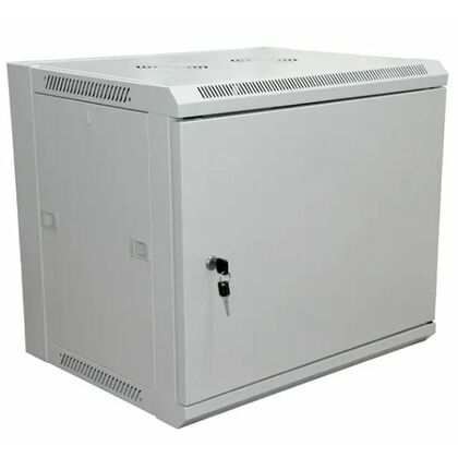 Шкаф настенный 19" 6U 600×450×370мм (ШxГxВ),  передняя дверь металл, боковые стенки съемные, серый, Rexant (04-2210)