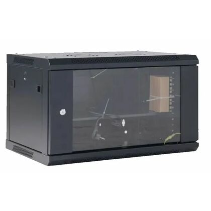 Настенный шкаф 19" 9U 600×450×501 (ШxГxВ),  передняя дверь стекло, металлическая задняя стенка, черный, Rexant (04-0964-112)