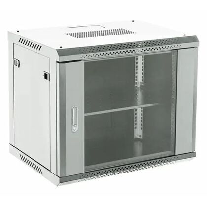 Настенный шкаф 19" 12U 600×600×635 (ШxГxВ),  передняя дверь стекло, металлическая задняя стенка, серый, Rexant (04-1266-111)