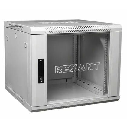 Настенный шкаф 19" 9U 550×400×501 (ШxГxВ),  передняя дверь стекло, металлическая задняя стенка, серый, Rexant (04-0954-111)