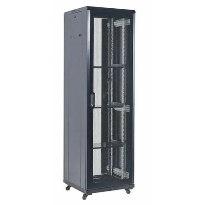Напольный шкаф 19" 18U 600×600×987 (ШxГxВ),  передняя дверь перфорация, металлическая задняя дверь, черный, Rexant (04-1866-232)