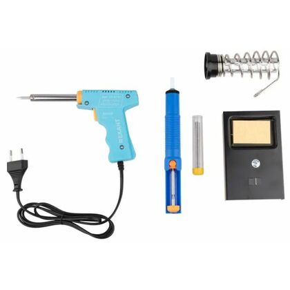 Набор для пайки №5 (паяльник импульсный 30/ 70Вт, оловоотсос, подставка, припой) Rexant (12-0164)