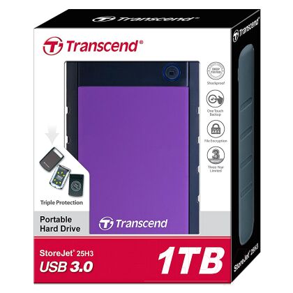 Внешний жесткий диск 2,5" 1Tb Transcend H3 USB3.0 Ударопрочный корпус Black/ Violet (TS1TSJ25H3P)